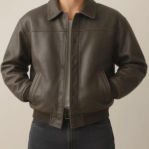 Distressed Brown Vintage Bomber Leather Jacket for Men Handmade Military Style, Cowhide Leather, Distressed Look, Men&#39;s Streetwear Coat