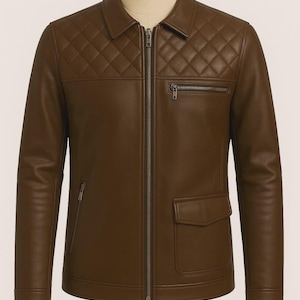 Men&#39;s Biker Leather Jacket-Custom Handmade Genuine Sheepskin Leather Jacket For Men-Premium Quilted Leather Jacket For Men-Gift For Gents