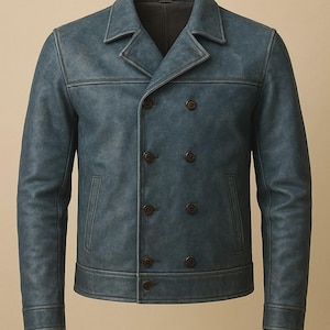 Men&#39;s Blue Leather Jacket-Handcrafted Men&#39;s Leather Jacket-Genuine Sheepskin Leather Jacket For Men-Men&#39;s Casual Wear Biker Style Jacket