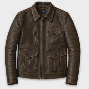 1920s Vintage Brown Military Style Streetwear Genuine Leather Jacket Mens Handmade Distressed Cowhide Leather Winter Coat