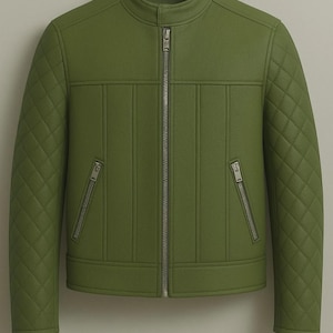 Men&#39;s Green Leather Jacket-Handcrafted Leather Jacket for Men-Quilted Men&#39;s Leather Jacket-Biker Fit Leather Coat For Men-Men&#39;s Stylish Wear