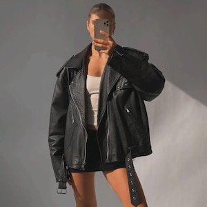 Women Classic Black Jacket Streetwear Biker Leather Jacket Ladies Sheepskin Leather Plus Size Jacket Gift For Her Oversized Leather Jackets