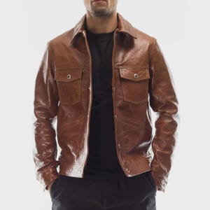 Italian handmade Men genuine lambskin leather jacket brown antiqued S to 2XL