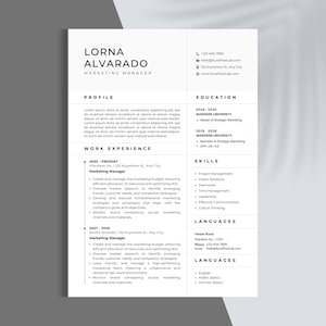 Plantilla de CV profesional, plantilla de CV Word, CV creativo, currículum vítae, plantilla de CV moderna, CV minimalista, CV profesional