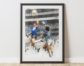 Poster della Mano di Dio di Maradona ai Mondiali, con cornice in legno / Replica del gol dell'Inghilterra del 1986