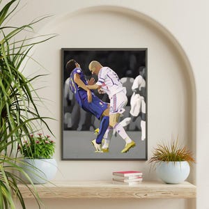 Zidane Headbutt Poster: Football Fan Art Print in Wood Frame