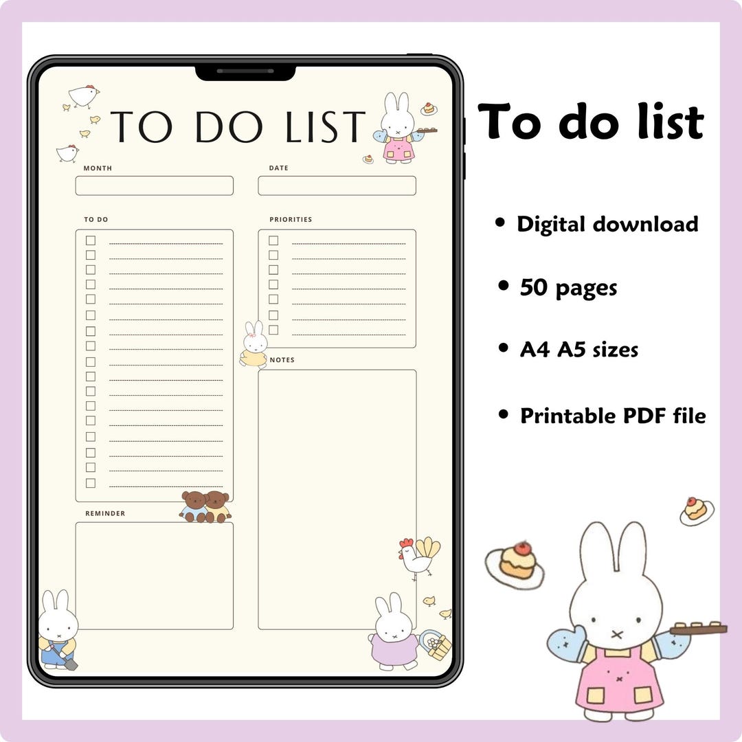 Miffy to Do List: Pastel Kawaii Printable Planner (digital Download) - Etsy