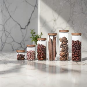 Glass Jars with Wood Lids, Airtight Storage Containers, Eco-Friendly Screw-On Lids for Pantry Organization