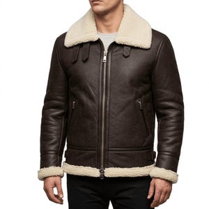 Braune Lammfell-Fliegerjacke für Herren - Wintermantel aus echtem Schaffell