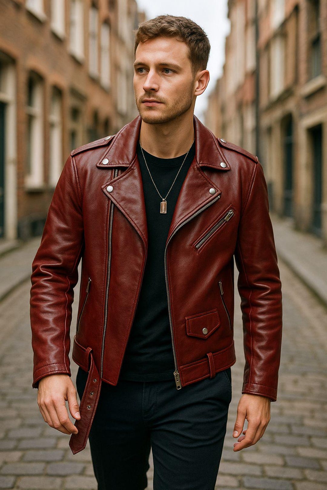 Men’s Red Leather Biker Jacket Handmade Genuine Leather Moto With — free download