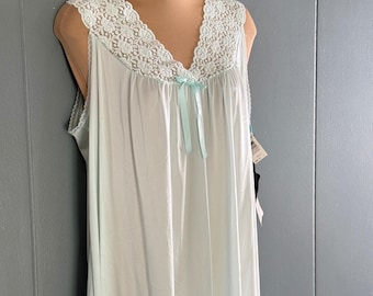 Vanity Fair Silkenique Schiere Aqua Spitze Nachthemd S Deadstock New Coquette Vtg