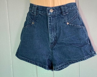 Pantalones cortos vaqueros mom vintage Bonjour de los años 90 con cintura alta y lavado oscuro para mujer, talla 4