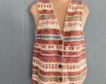Vintage 90er Jahre Russ Petite Southwestern Strick Weste Boho Geometric Ramie Cotton PM