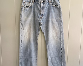 Levis 505 Straight Fit Jeans Herren 40x30 Light Wash FLAW Vintage Denim Y2K Baggy