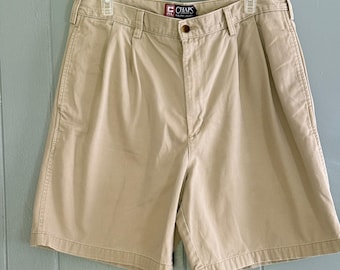 Chaps Ralph Lauren Herren 34 Khaki Doppel Plissee Chino Shorts 7"Vintage 90s Prep