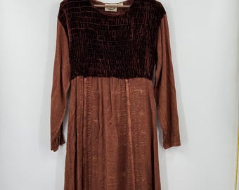 24 Karat Vintage Besticktes Maxi Kleid M Braun Samt Wald Fee Renaissance