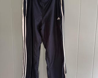 FLAWS Adidas Climalite Navy 3 Stripe Windbreaker Trainingshose Mesh Lined Y2K Med
