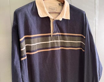 VTG Haggar Rugby Shirt Marineblau Gestreifter Baumwollkragen 90er Jahre XXL Kontrast Kragen