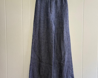 Milly New York Leinen Hose mit weitem Bein Hoher Bund Schieferblauer Matrosenknopf Größe 4
