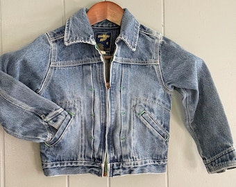 Vintage OshKosh B'gosh Kids Denim Jacket Size 6 Zip Up 80s 100% Cotton USA Blue
