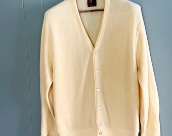 Arnold Palmer Robert Bruce Cream Orlon Cardigan Vintage 60s 70s Golf USA Mens L
