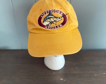 Gorra vintage de pescador de alta mar con bordado de marlín de Bass Pro Shops, gorra amarilla Y2K