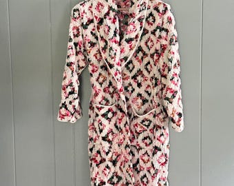 Vtg Stan Herman Herbcraft Chenille Floral Robe Hausmantel Rosa Rose Cottagecore