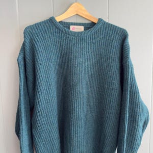 Vintage Fisherman Shetland Wool Sweater Jumper Pitlochry Scotland Teal Blue 80s