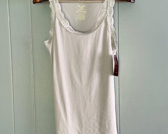 Neu mit Etikett Y2K Faded Glory Lace Trim Längere Länge Gerippte Tank Top L Grau Fairycore