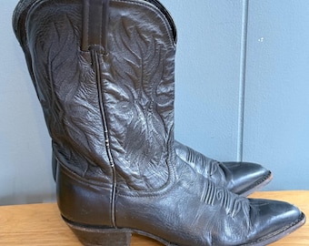 Tony Lama 1970 Herr Svarta Cowboy Western Stövlar i Läder med Spetsig Tå Storlek 8-8,5 M