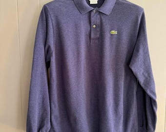 Lacoste Langarm Pikee Polo Shirt Sz 6 Schieferblau Preppy L Stiller Luxus 100%