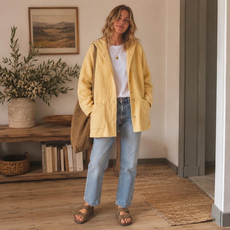 Chaqueta de trabajo ligera Pendleton 100% lana, color amarillo mantequilla, color granola, talla M. imagen 1