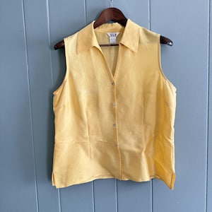 S.L.B. Vintage 100% Silk Shantung Sleeveless Blouse Top XL Butter Yellow 90s Y2K