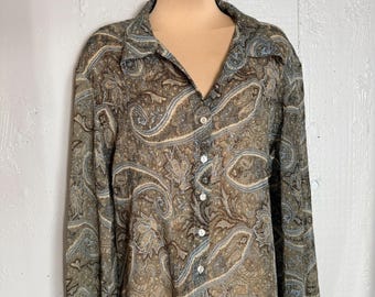 Vintage 90er Jahre Gloria Vanderbilt Paisley Schiere Bluse Indie Boho Y2K Mori