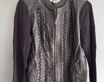90er Jahre Y2K Schwarz Leder Mesh Panel Jacke Medium Moto Goth Whimsy Glam Festival