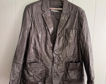 Wilsons Vtg Echtleder Blazer Herren 48 Schwarz 70er Jahre Dark Academia Mantel XL-XXL