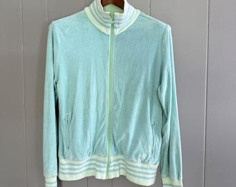 Adidas Originals Terry Cloth Trainingsjacke Damen XL Mint Grün Gestreift Y2K 2006