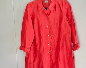 Sigrid Olsen Tunique boutonnée M lin et soie pour femmes Rose corail printemps côtier