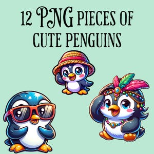 Cute Penguins Clipart Bundle, Printable Top Quality PNG,