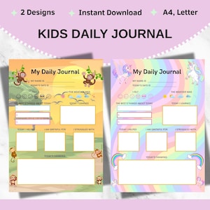 Afdrukbaar dagverslag voor kinderen | Dagboek voor kinderen | Dagboek voor | Tekenpagina voor kinderen | Digitale download