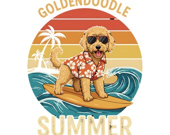 Goldendoodle Summer Shirt Dog on Float SVG Cute Surfing Dog Sublimation Funny Beach Tee Clipart Doodle Vacation Vibes Tumbler Art PNG