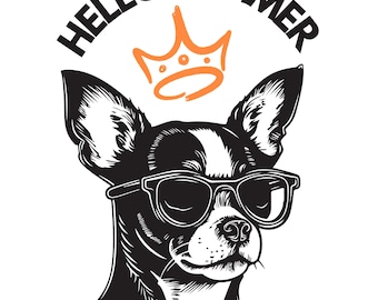 Hello Summer Dog SVG - Cute Sunglasses Puppy PNG for Shirt, Pet Lover Sublimation Design, Kids Summer Clipart, Digital Download