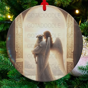 Angel and Pug Digital Art, Customizable Heaven Scene, Pet Memorial Gift, Angel Dog Clipart, Spiritual Decor, 4096px PNG File