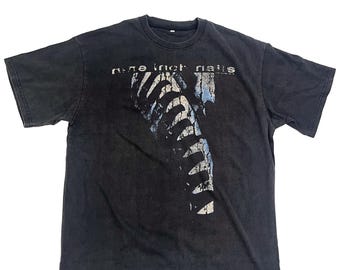 Nine Inch Nails Now I&#39;m Nothing Tour T-shirt  | NIN Merch | Black Washed Unisex Band Tee | Industrial Grunge T-Shirt | Vintage Style T-shirt