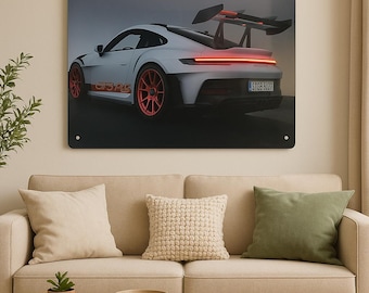Porsche GT3 RS LED Neon Sign: Backlit Car Wall Art, Man Cave Decor