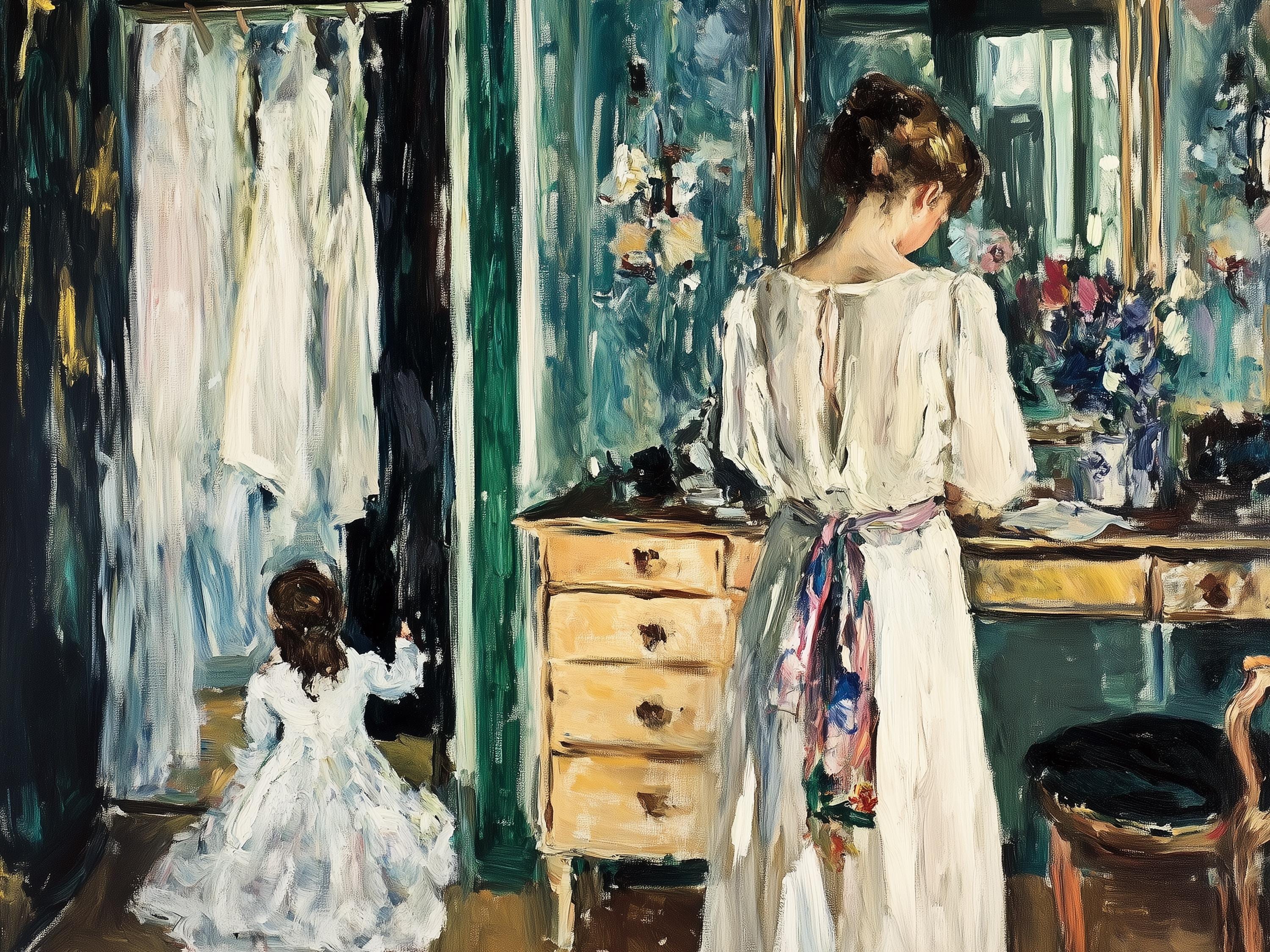 母と子のアートプリント、ヴィンテージ印象派絵画（デジタルプリント