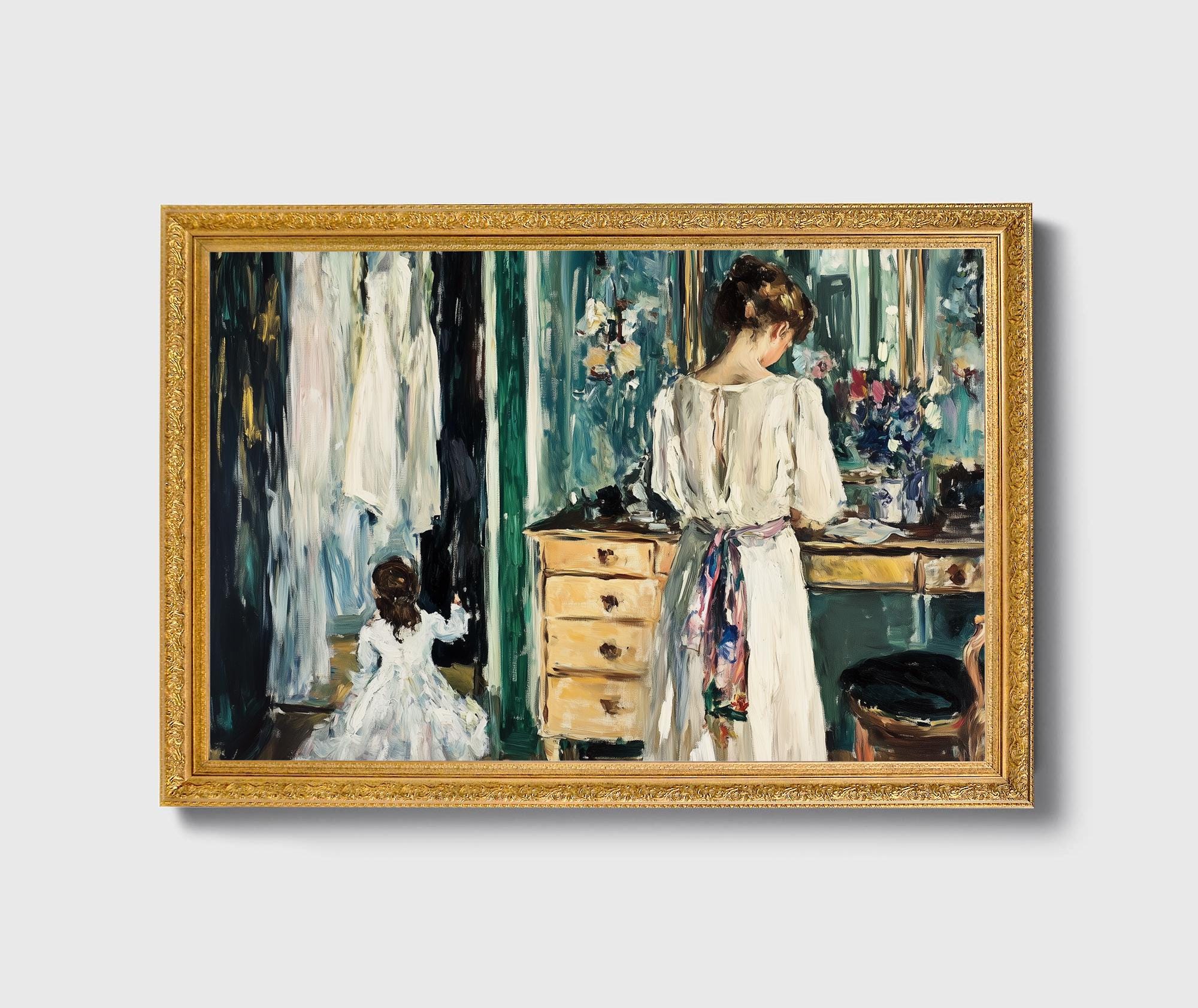 母と子のアートプリント、ヴィンテージ印象派絵画（デジタルプリント