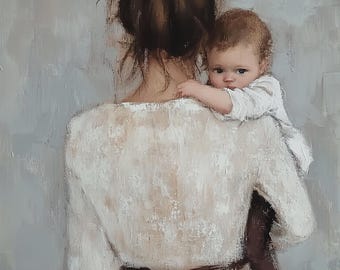 Mother and Child Art Print: Motherhood Painting Poster in Neutral Colours