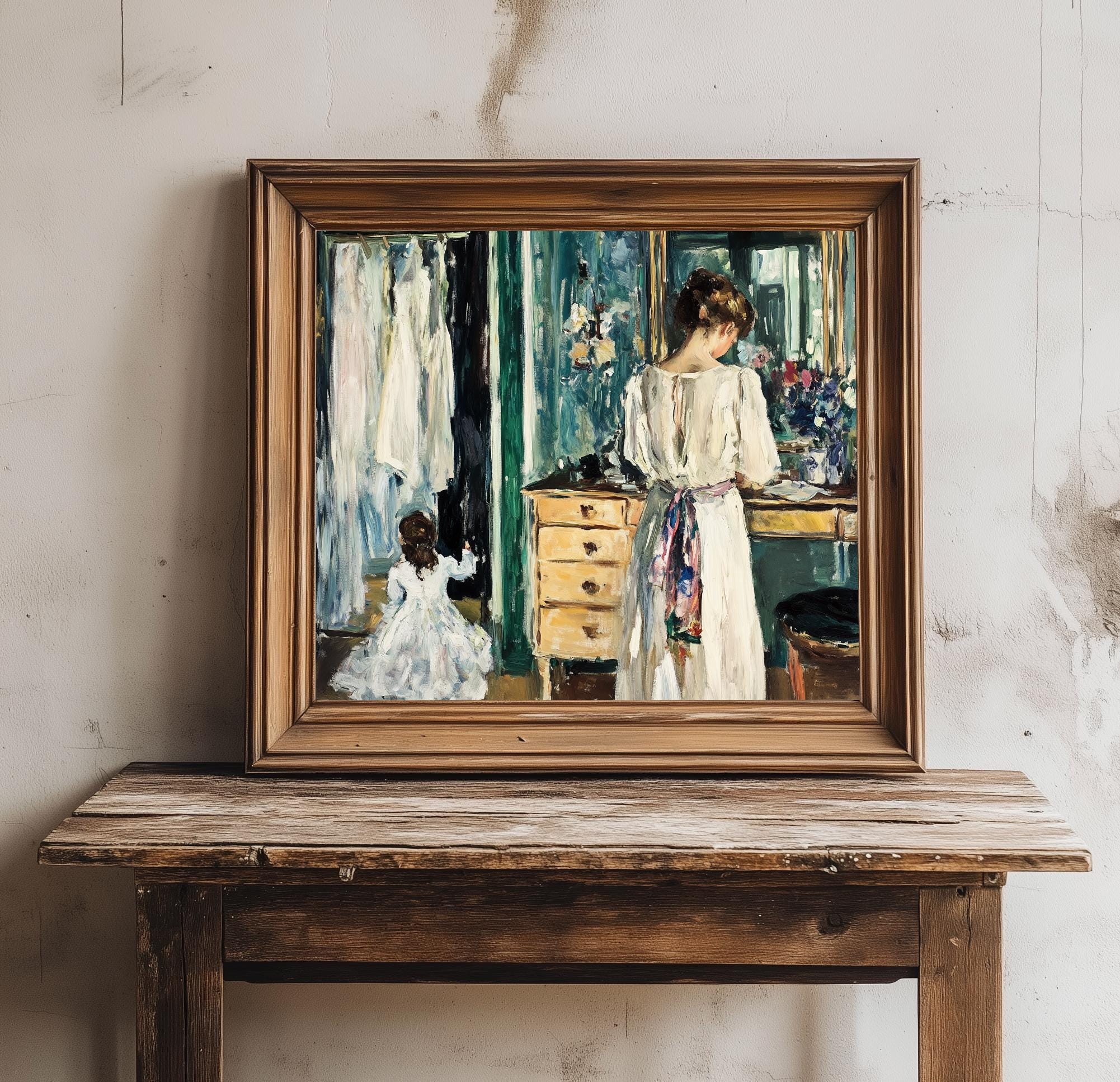 母と子のアートプリント、ヴィンテージ印象派絵画（デジタルプリント