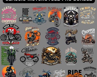 Classic Motorcycle PNG Bundle, Biker Art, Garage Decor (Digital Download)
